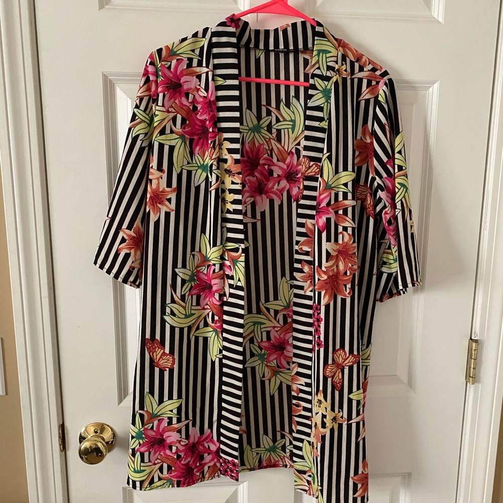 Black white pink orange shirt